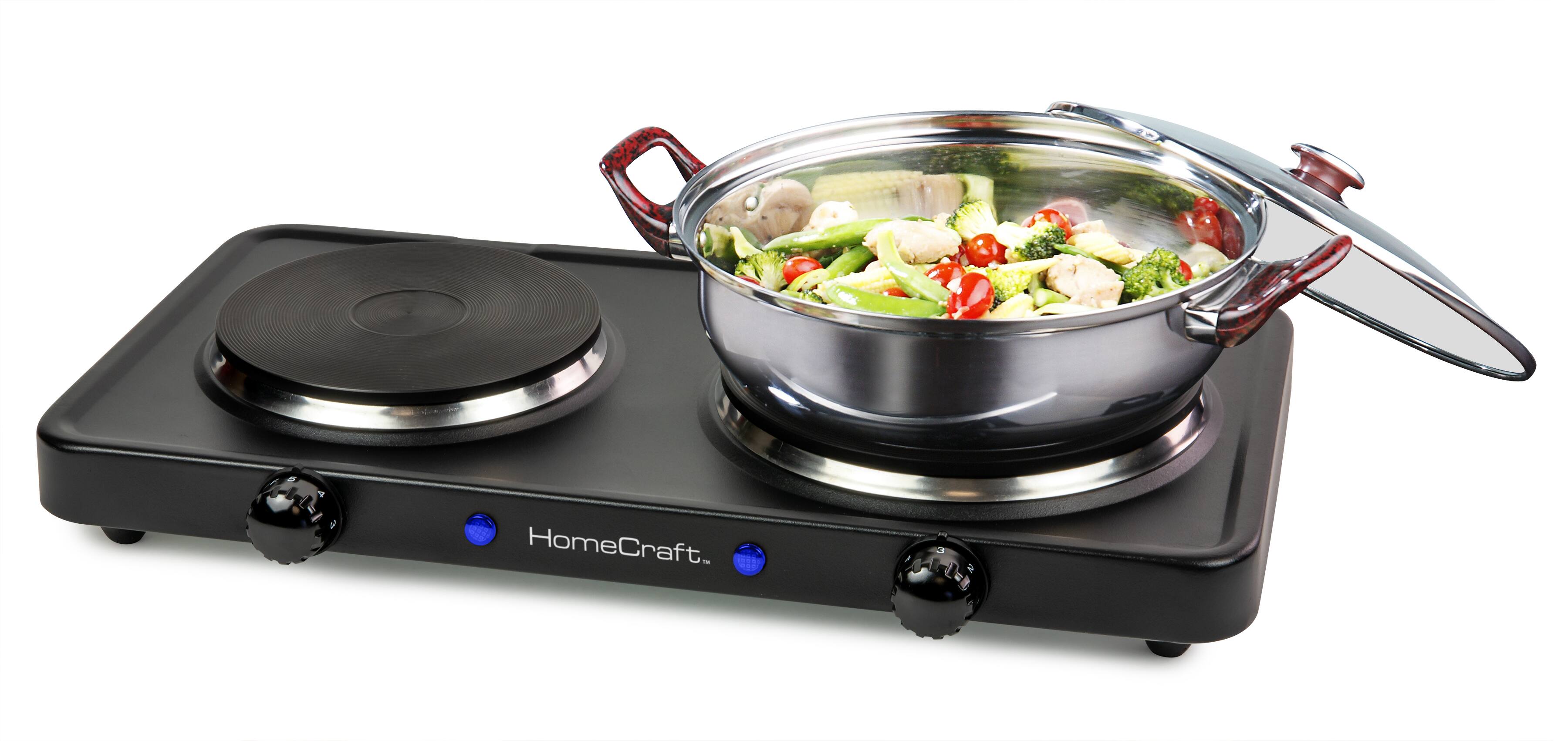 Angle. HomeCraft - Double Burner Hot Plate - Black.