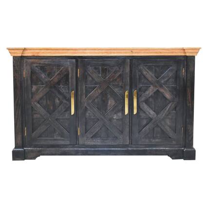 Front. Artisan Furniture - Artisan Furniture Solid Wood Regal Ash Black Rustic Sideboard, 3 Doors, Black - Black.