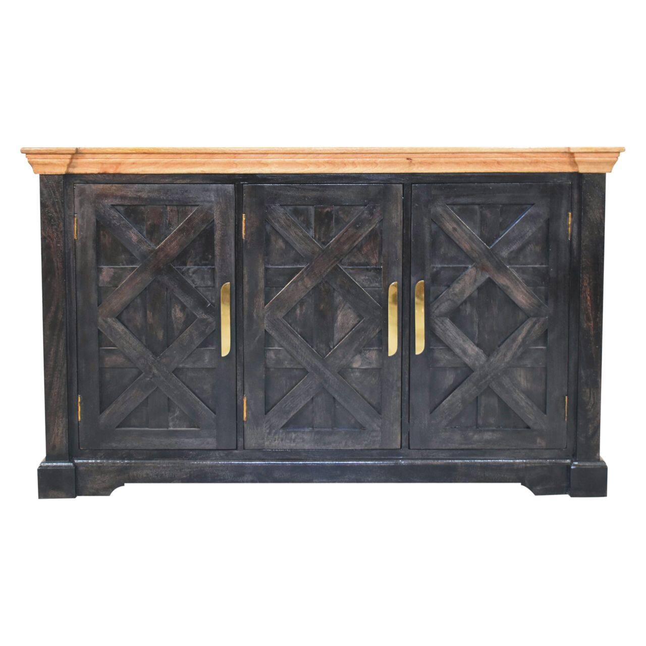 Front. Artisan Furniture - Artisan Furniture Solid Wood Regal Ash Black Rustic Sideboard, 3 Doors, Black - Black.