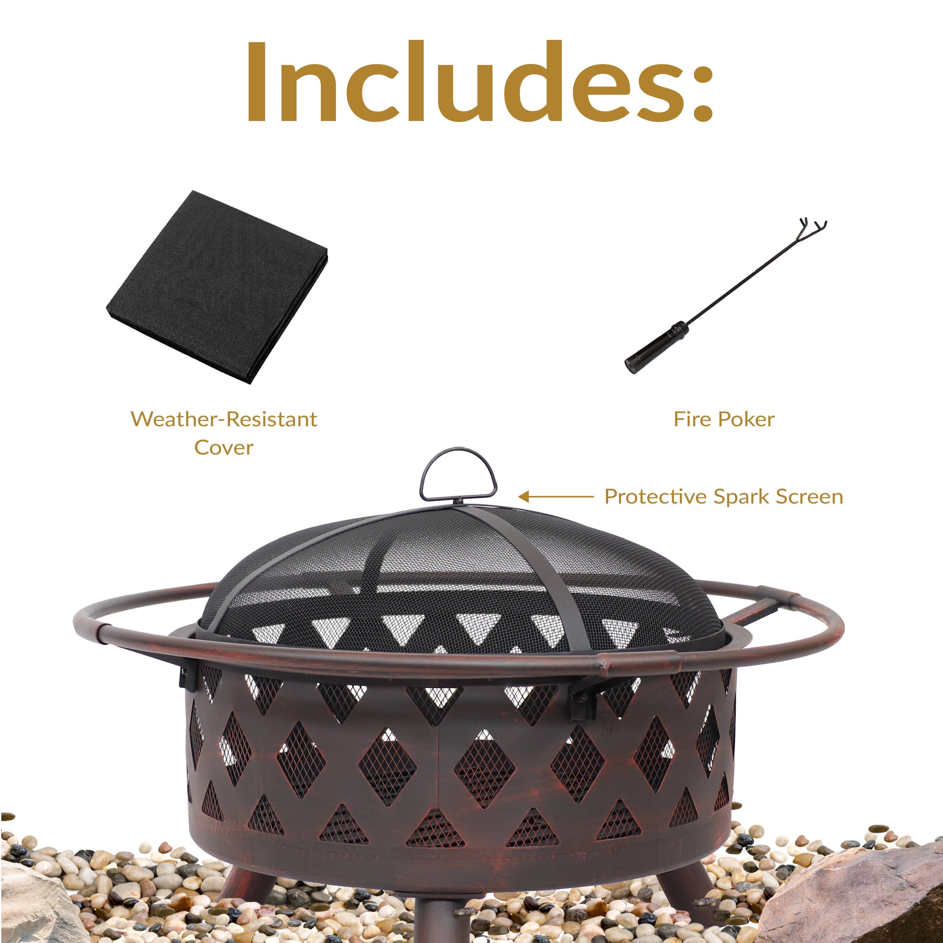 Includes:

- Weather-Resistant Cover
- Fire Poker
- Protective Spark Screen