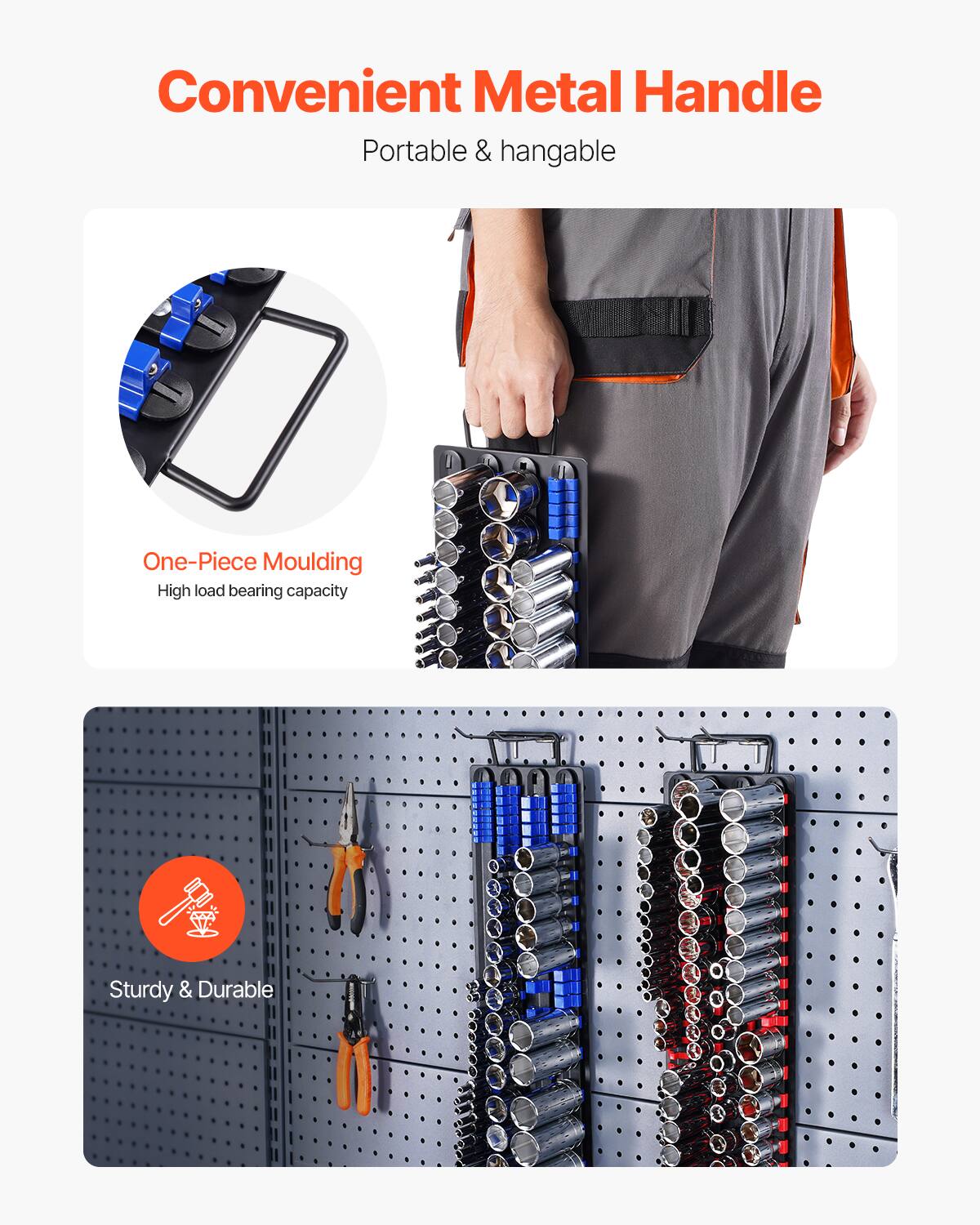 Convenient Metal Handle  
Portable & hangable  

One-Piece Moulding  
High load bearing capacity  

Sturdy & Durable