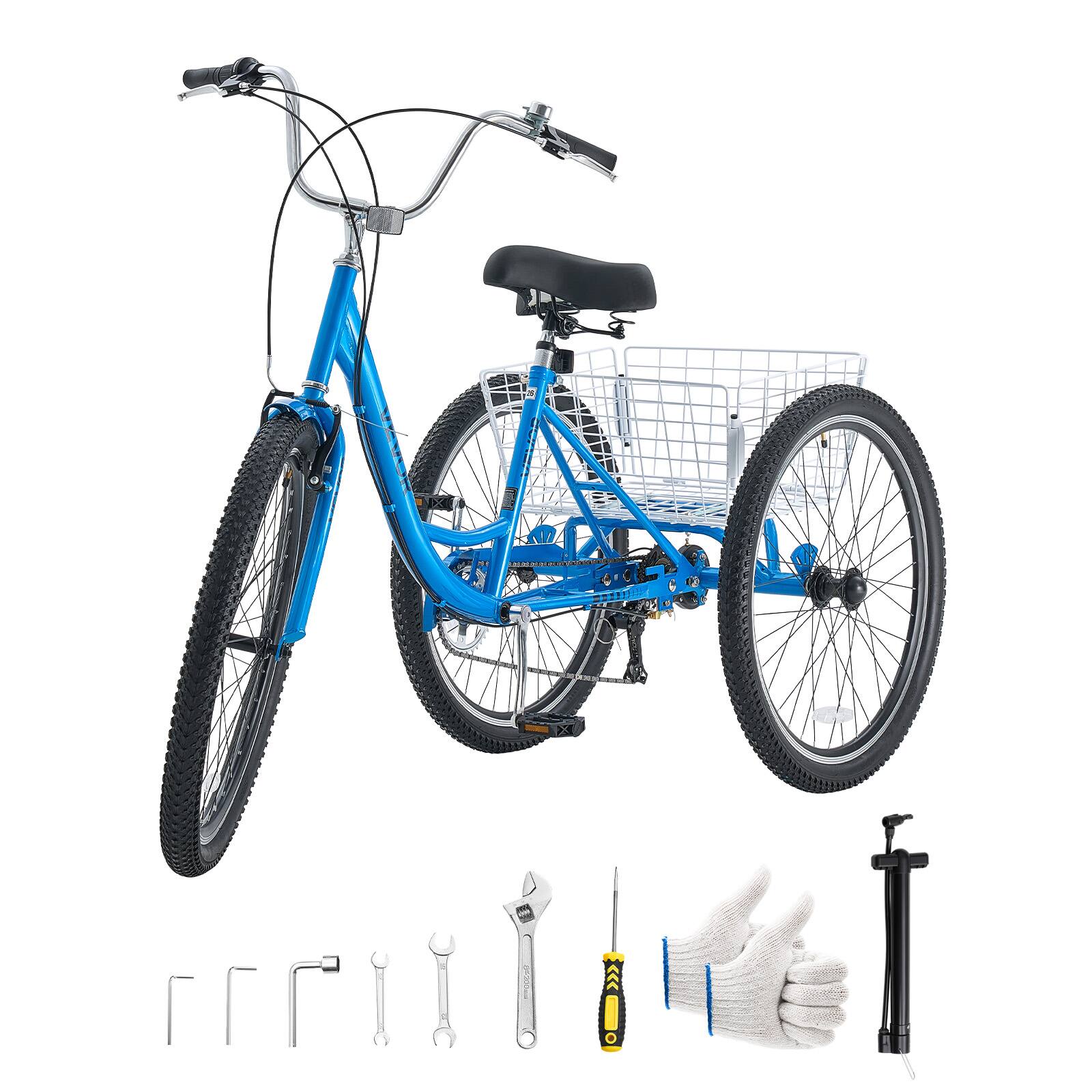 Alt View 5. VEVOR - Adult Tricycle 26 inch 7 Speed Trikes for Adult 3 Wheel Cruiser Bike, w/ Cargo Basket, Adjustable Seat, and Double-Wall - Blue.