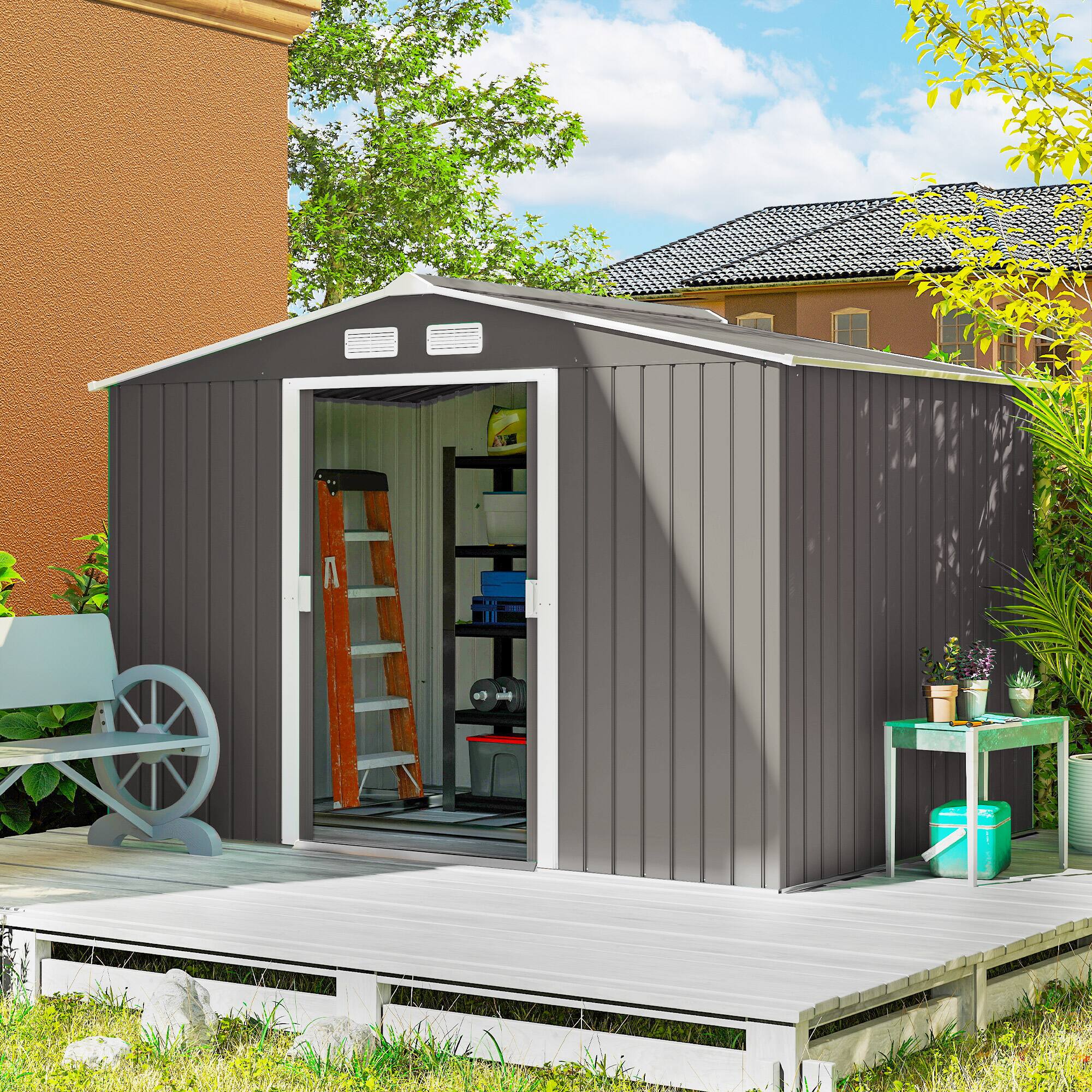 Alt View 1. Outsunny - x 6' Outdoor Storage Shed, Garden Tool Metal Shed with Foundation Kit - Light gray.