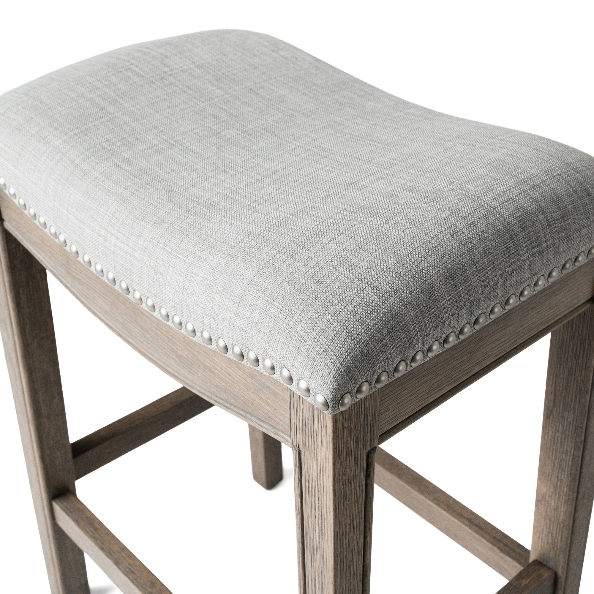 Alt View 6. Maven Lane - 26" Adrien Saddle Counter Stool In Reclaimed Oak Finish With  Fabric Upholstery - Reclaimed Oak.