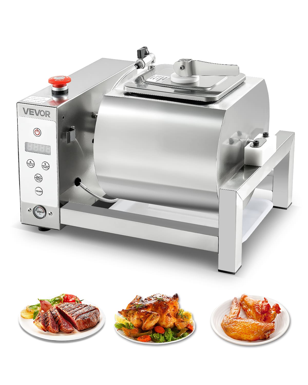 VEVOR - Meat Tumbler Marinator, 10L Vacuum Tumbler Marinating Machine with Automatic Bidirectional Rotation - Silver