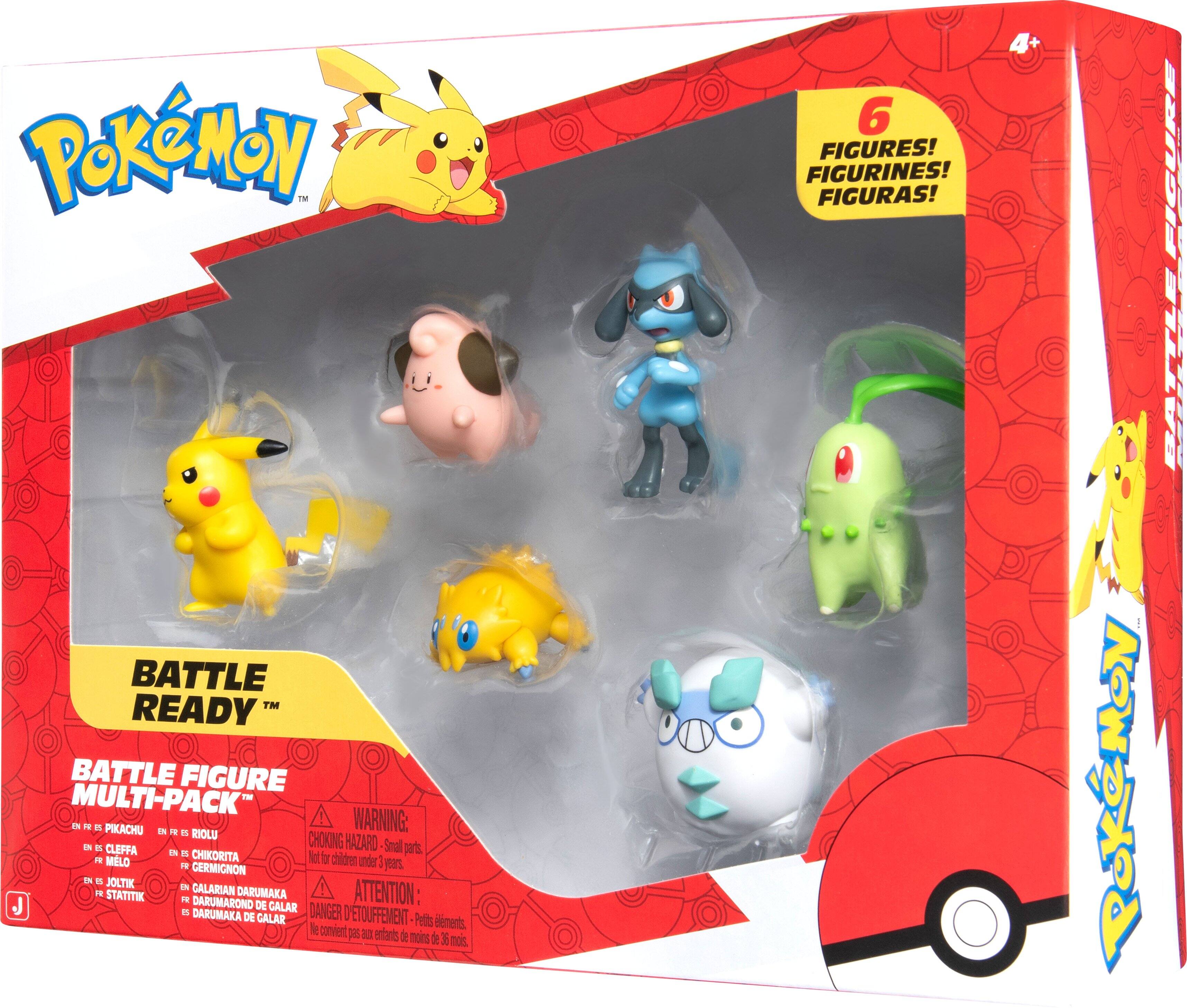 **Pokémon**

**BATTLE READY™**

**BATTLE FIGURE MULTI-PACK™**

- Pikachu
- Cleffa
- Riolu
- Chikorita
- Jolteon
- Galarian Darumaka

**6 FIGURES! FIGURINES! FIGURAS!**

**WARNING: CHOKING HAZARD - Small parts. Not for children under 3 years.**

**ATTENTION: DANGER D'ÉTOUFFEMENT - Petits éléments. Ne conviennent pas aux enfants de moins de 3 ans.**