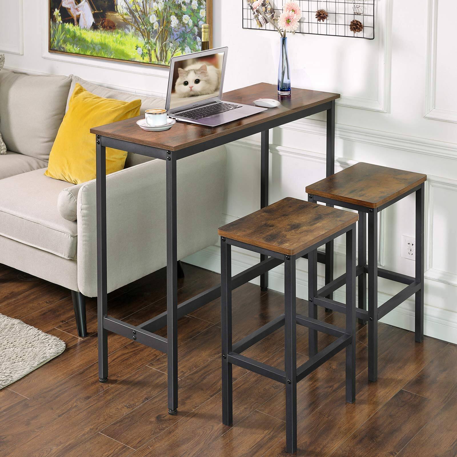 Alt View 1. JETRANSPORT - Bar Table  Narrow Long Kitchen Dining Sturdy Metal Frame Industrial 15.7 X 39.4 35.4 Inches Rustic Brown And I - Rustic Brown + Ink Black 63"W Table.