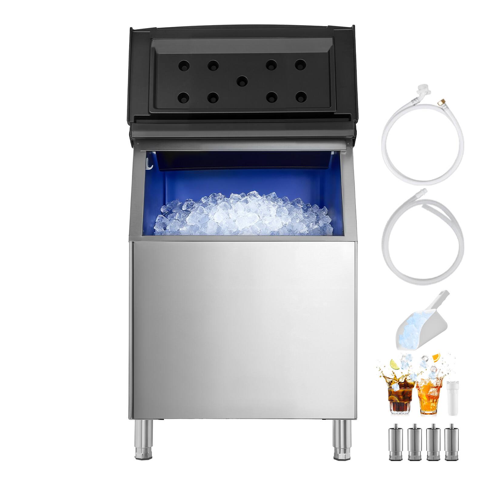 Alt View 5. VEVOR - Commercial Ice Maker Storage Bin, 500 LBS Capacity Ice-Bin, Stainless Steel Commercial Ice Storage Bin with Adjustable - Silver.