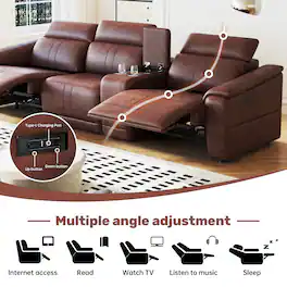 Boyel Living - Power Recliner Sofa Set 3-Seat Reclining Sectional Sofa with Adjustable Headrest Power Recline Breathable Leather - Dark Brown