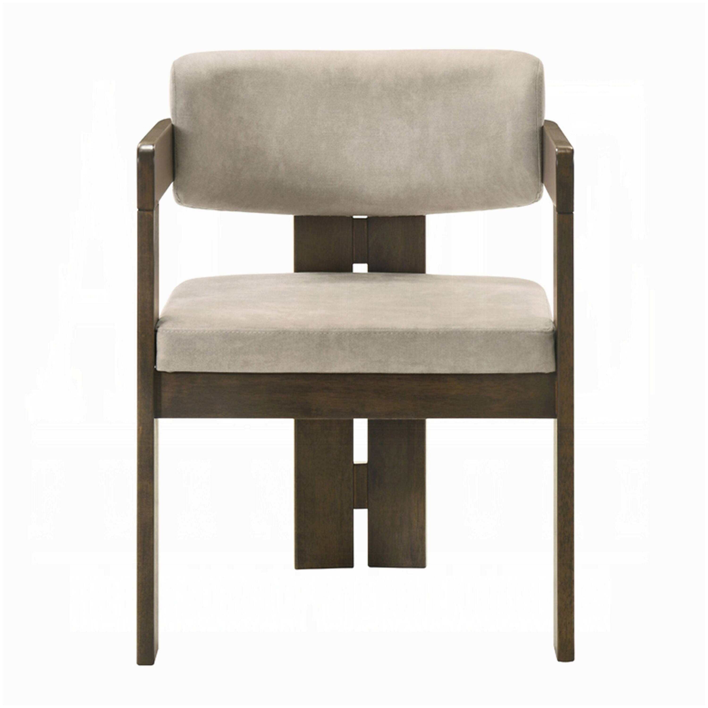 Alt View 1. Manhattan Lane - Diny Dining Armchair, Gray Polished Microfiber - Gray, Walnut Brown.