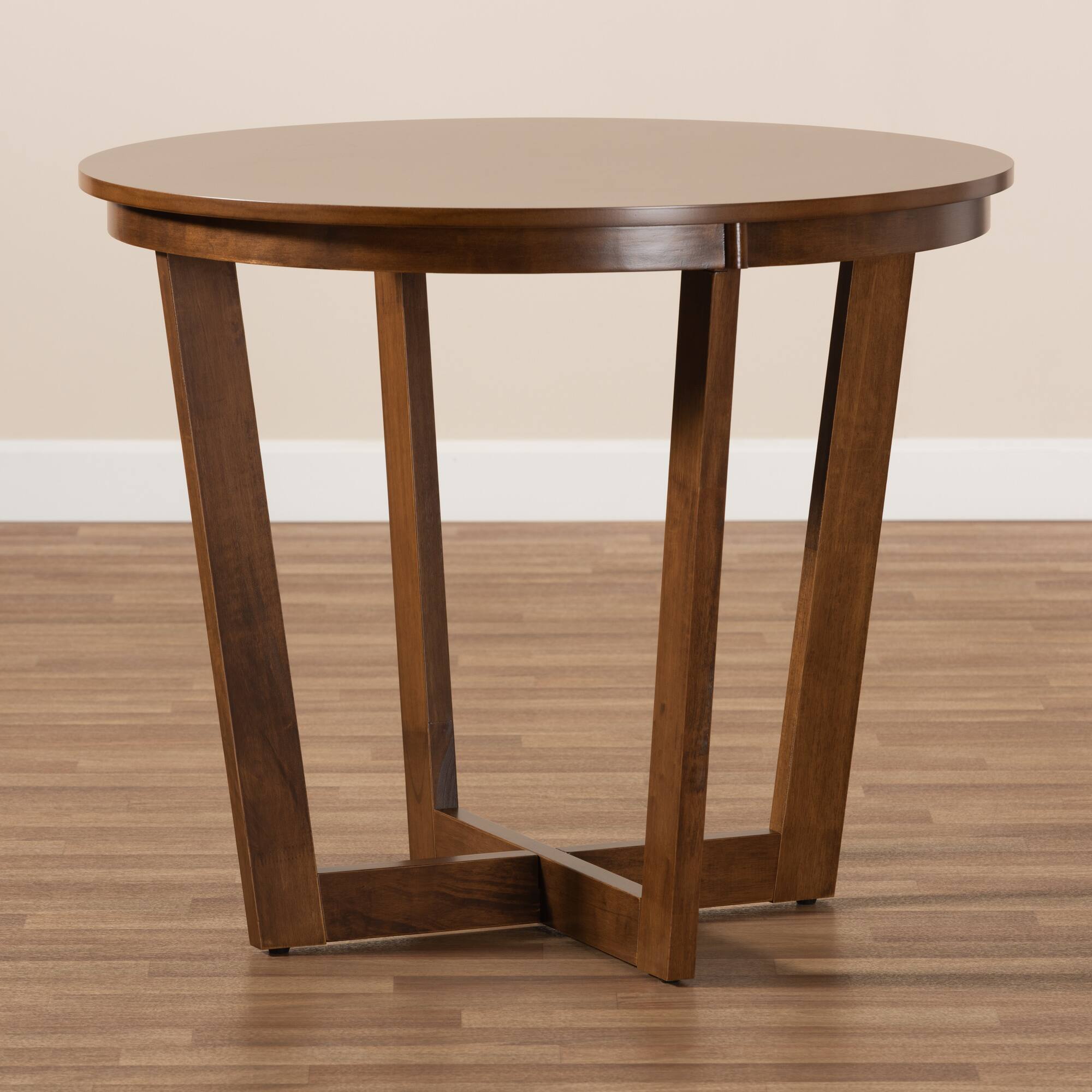 Alt View 2. Baxton Studio - Alayna Modern and Contemporary Finished 35-Inch-Wide Round Wood Dining Table - Walnut.