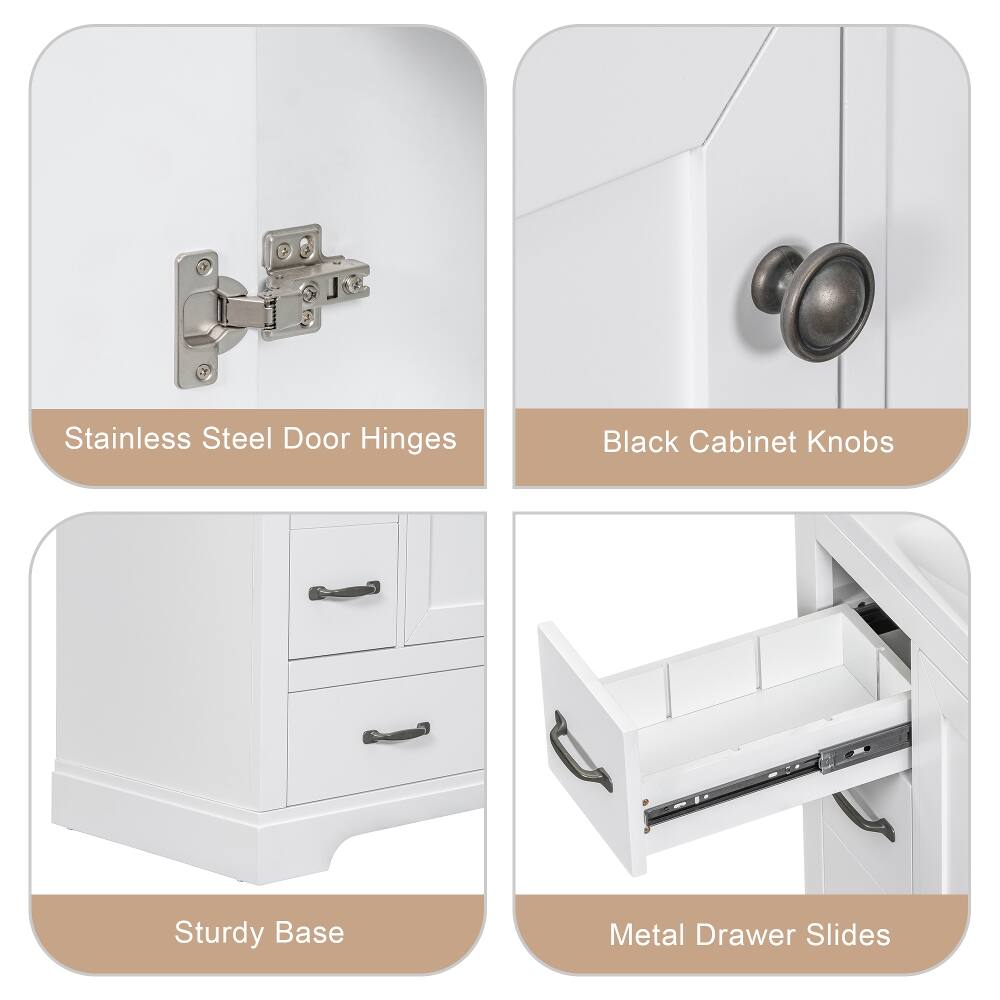Stainless Steel Door Hinges  
Black Cabinet Knobs  
Sturdy Base  
Metal Drawer Slides