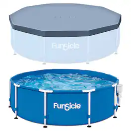 Funsicle - 10' x 30" Outdoor Activity Round Frame Pool with 10' Debris Cover, Blue - Blue/Gray