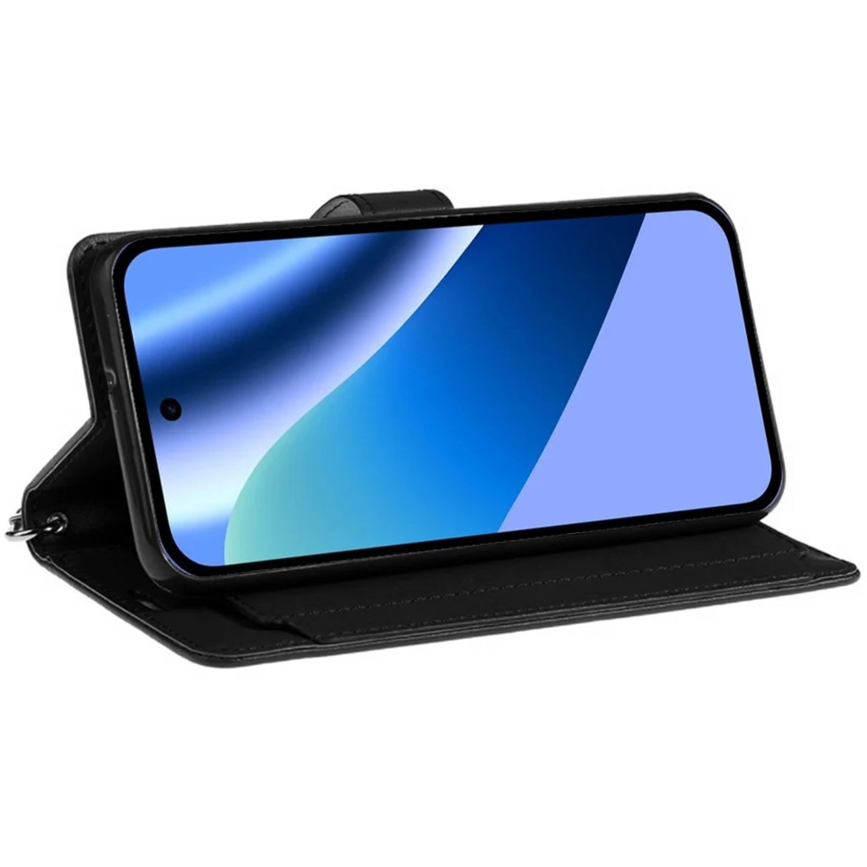 Back. Kitcheniva - PU Leather Wallet Phone Case With Wrist Strap Tempered Glass For Google Pixel 10a Black - Black.