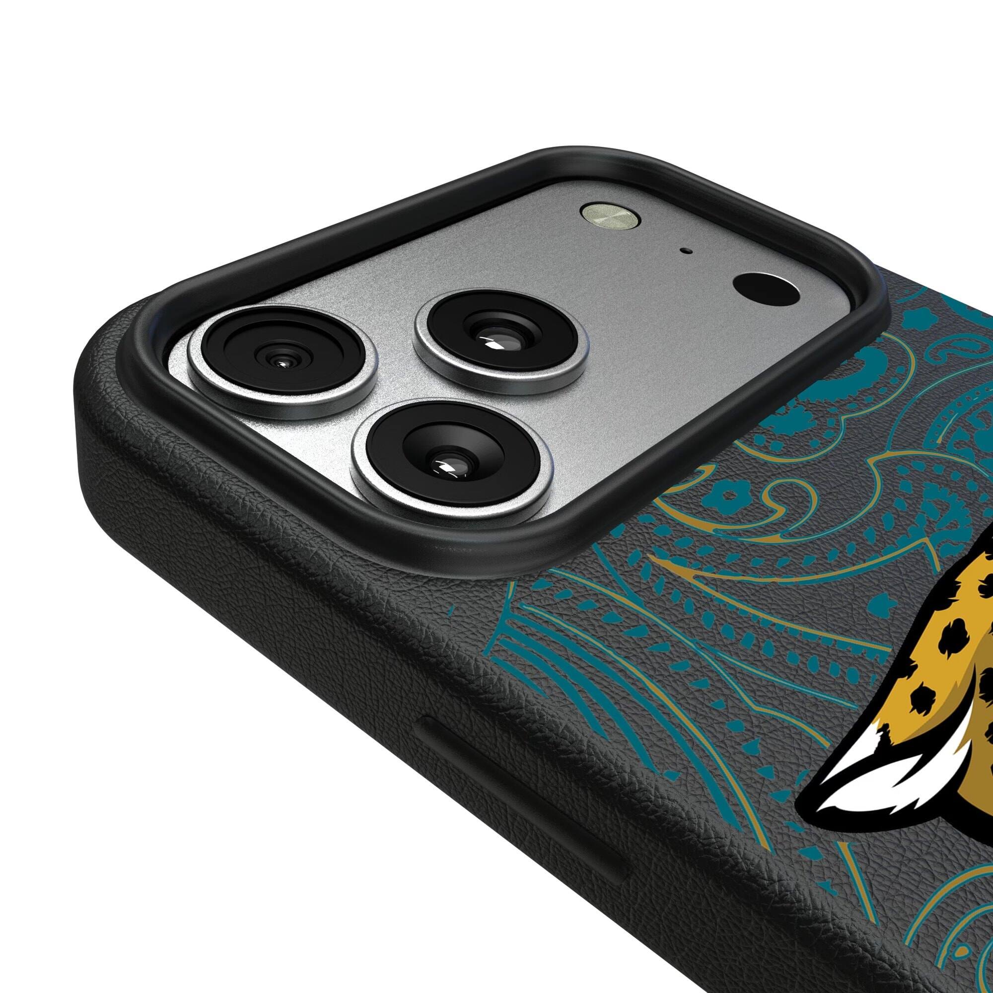 Alt View 2. Keyscaper - Paisley iPhone Magnetic Bump Case - 15 Pro Max - Black.