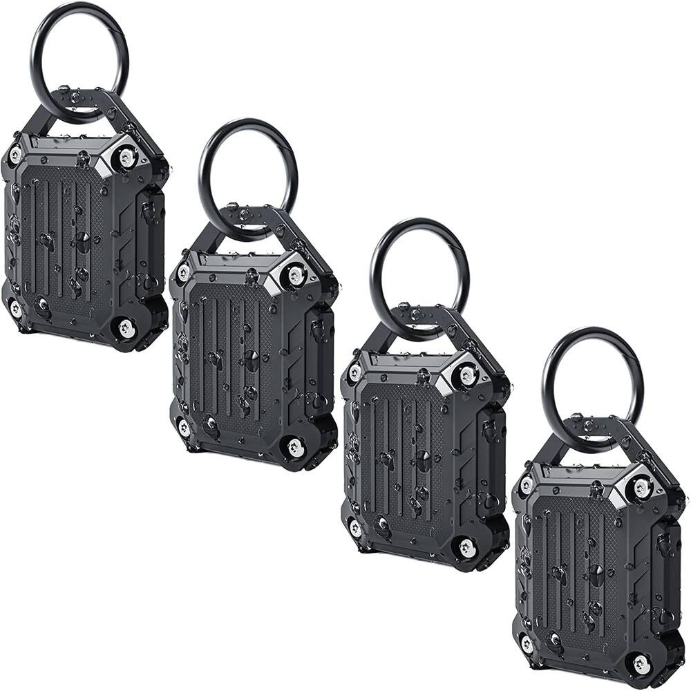 Front. RTMB - 4-Pack Waterproof AirTag Keychain Holder, Screw Full Cover, Compatible with Apple - color: Black 4Pack.