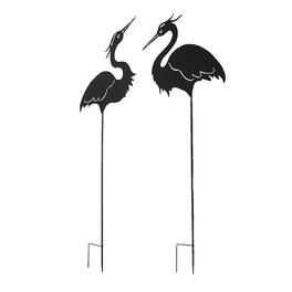 The Gerson Companies - Set / 2 Laser-Cut Heron Silhouette Cutout Metal Bird Garden Stakes 43 Inch - Black