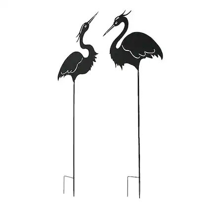 Front. The Gerson Companies - Set / 2 Black Laser-Cut Heron Silhouette Cutout Metal Bird Garden Stakes 43 Inch - Black.