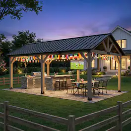 Mondawe - 12x20 ft. Cedar Wood Gazebo with Galvanized Steel Gable Roof– Buy Now & Get a Free Flag - Natural Wood