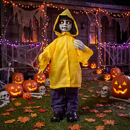 Costway - Animatronic Haunted Boy with Light Up Eyes & Sound Activated Sensor, Indoor Outdoor - Multicolor
