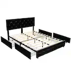 Front. Costway - Costway Full Upholstered Platform Bed w/ 4 Drawers PU Leather Button Tufted Headboard - Black.