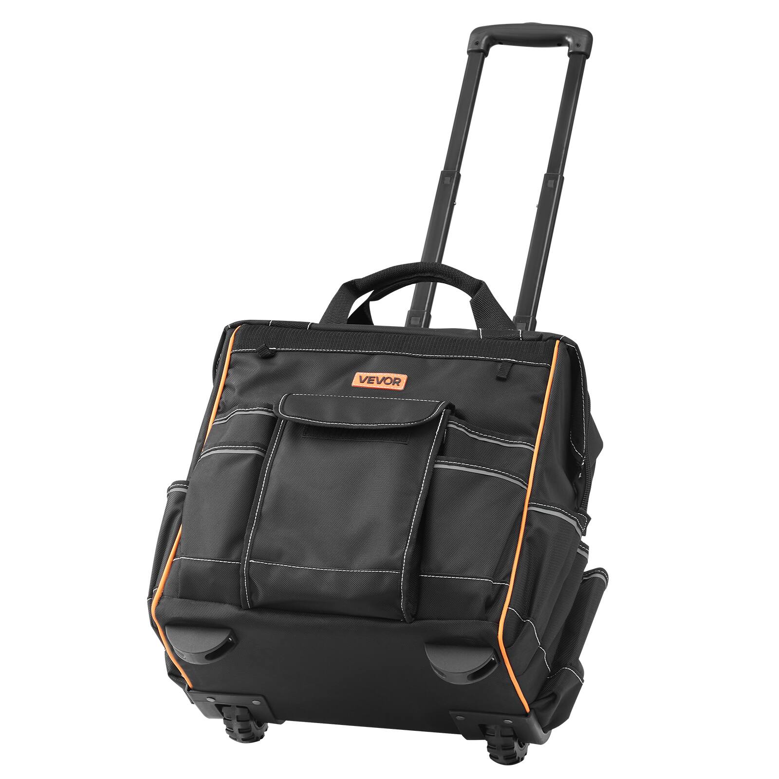 Alt View 5. VEVOR - Rolling Tool Bag, 110 lbs Load Capacity, 25 Pockets Heavy Duty Roller Tool Bag on Wheels, Adjustable Telescoping Handle - Black,Orange.
