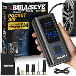 Bullseye - Pocket Air Pro Tire Inflator Electric Air Compressor Portable Pump Car Bike 120 PSI LED Gauge 6000 mAh