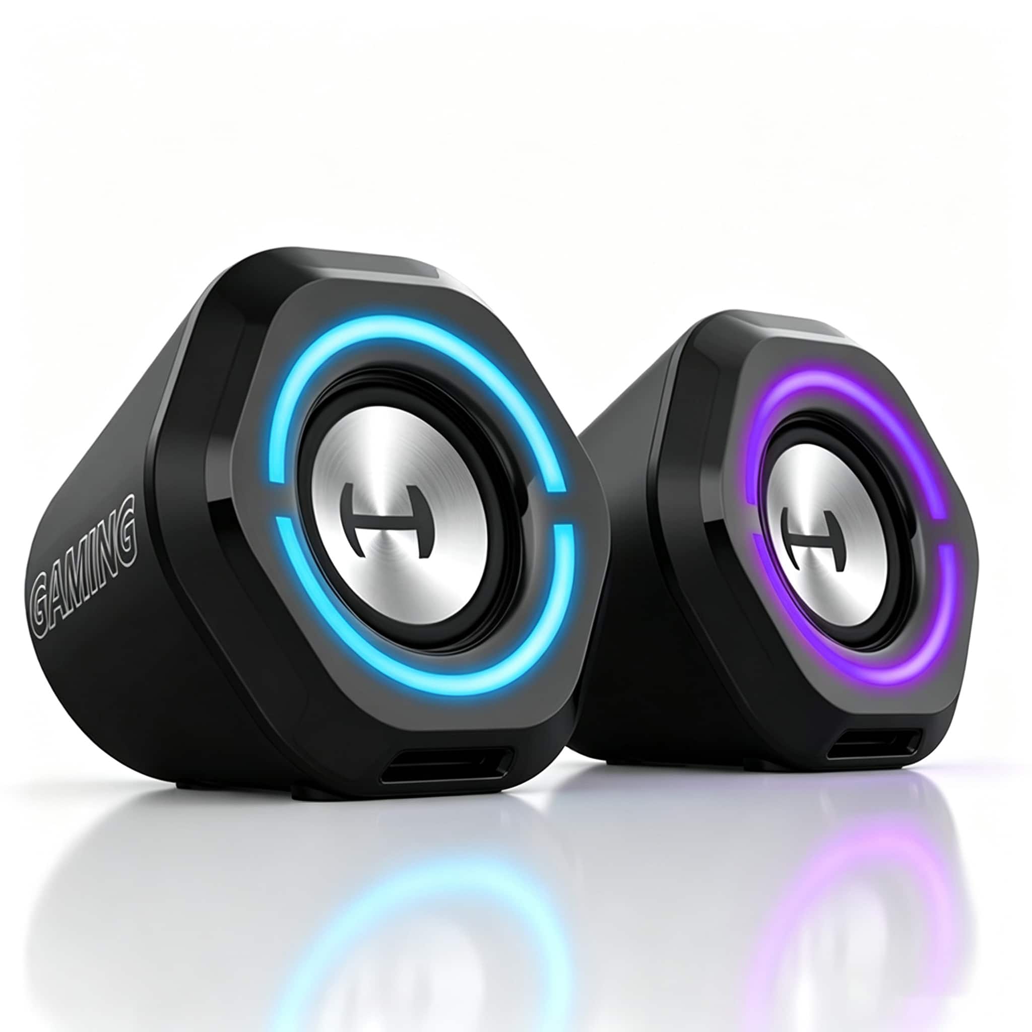 PRIMEPLUS - Gaming Computer Speakers with Bluetooth 5.0 Lighting 10W Wired Control and 3.5mm AUX for Desktop PC Laptop - RGB