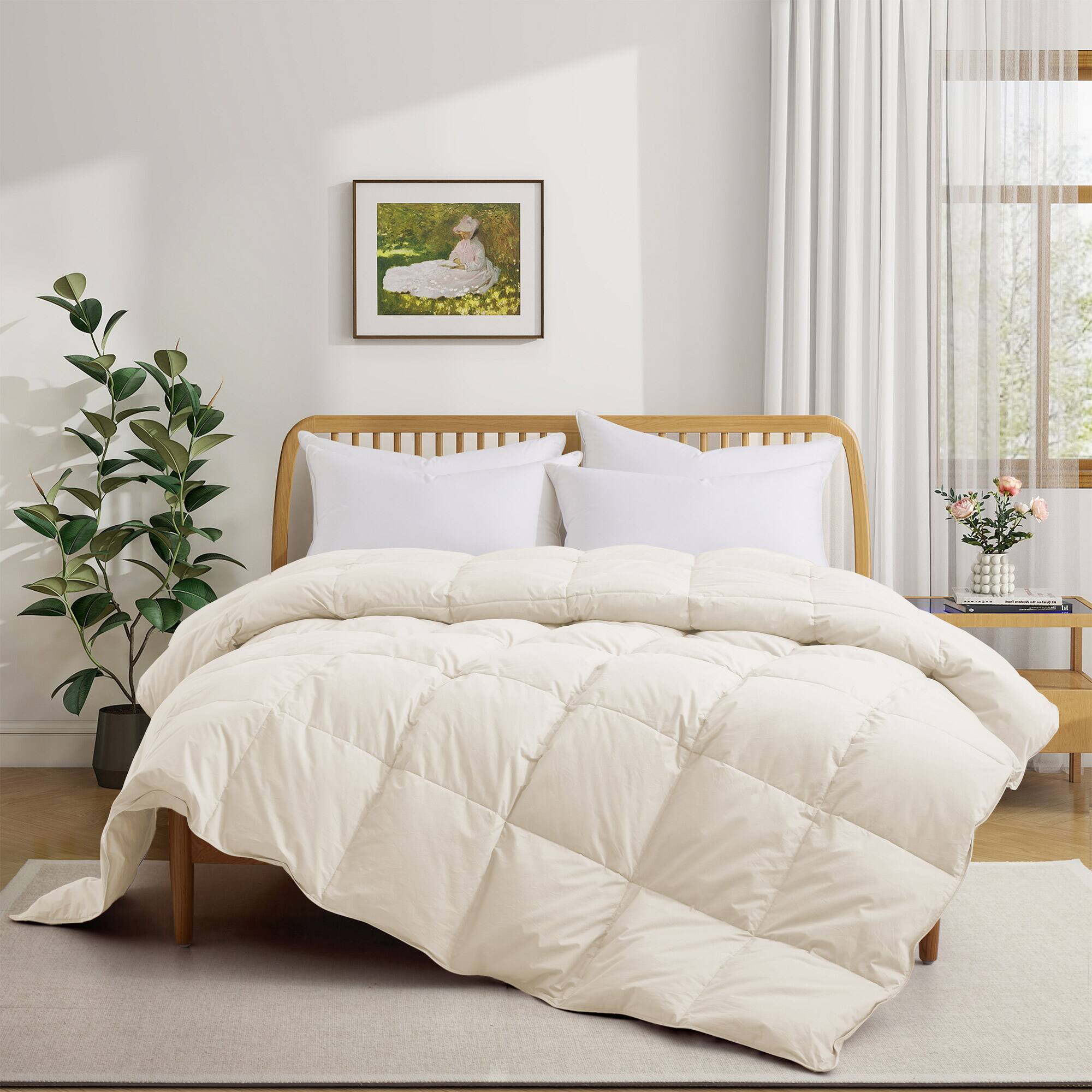 Angle. Puredown - Puredown Luxurious 300TC 100% Organic Cotton Down Feather Fiber Comforter, Off-white, Full/Queen - Off-white.