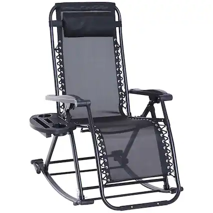 Front. Outsunny - Outdoor Rocking Chairs, Foldable Reclining Zero Gravity Lounge Rocker with Pillow, Cup & Phone Holder - Black.