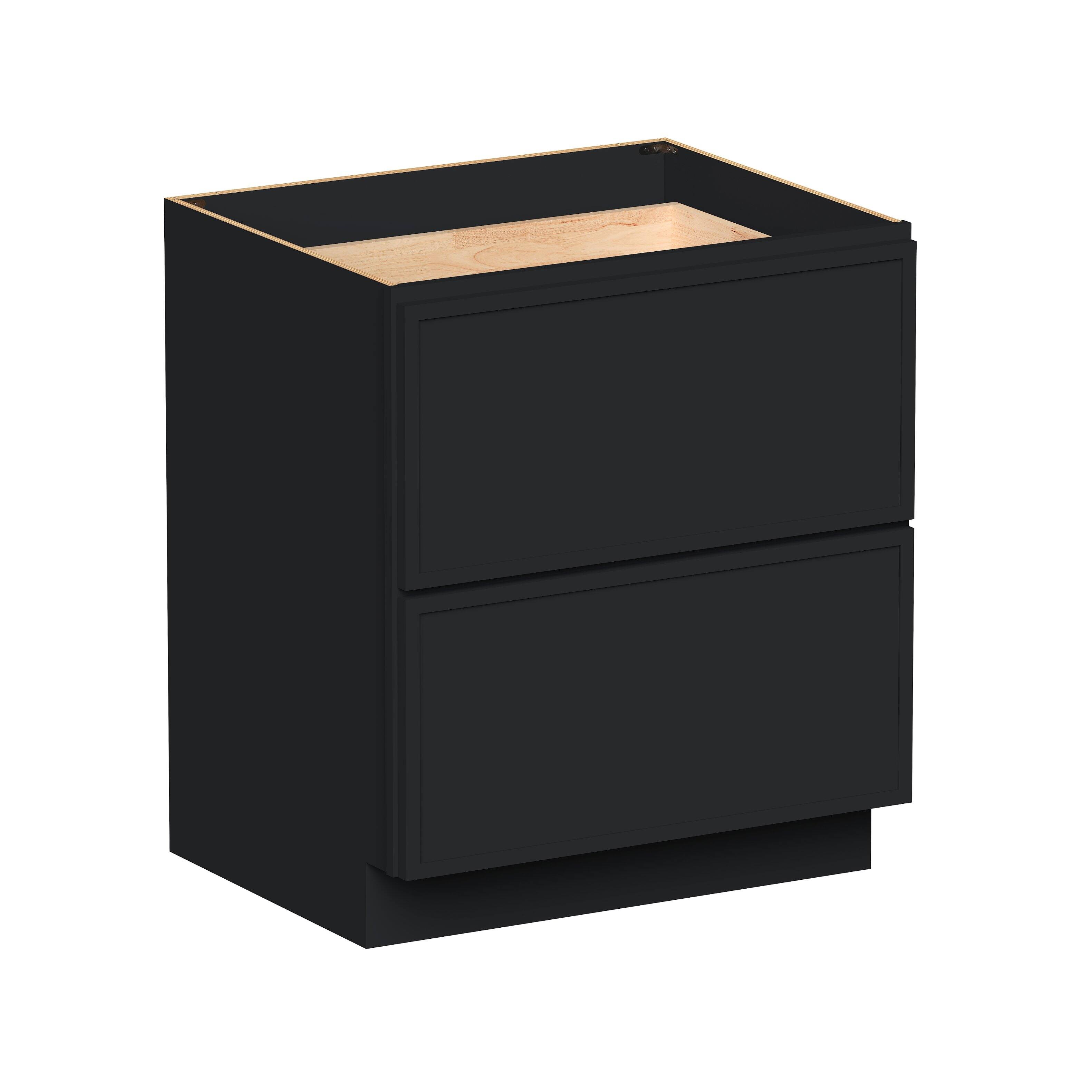 Front. Boyel Living - 30-in W x 34.5-in H x 24-in D Shaker RTA Kitchen 2-Drawer Base Cabinet with Soft-Close Drawers - Black.