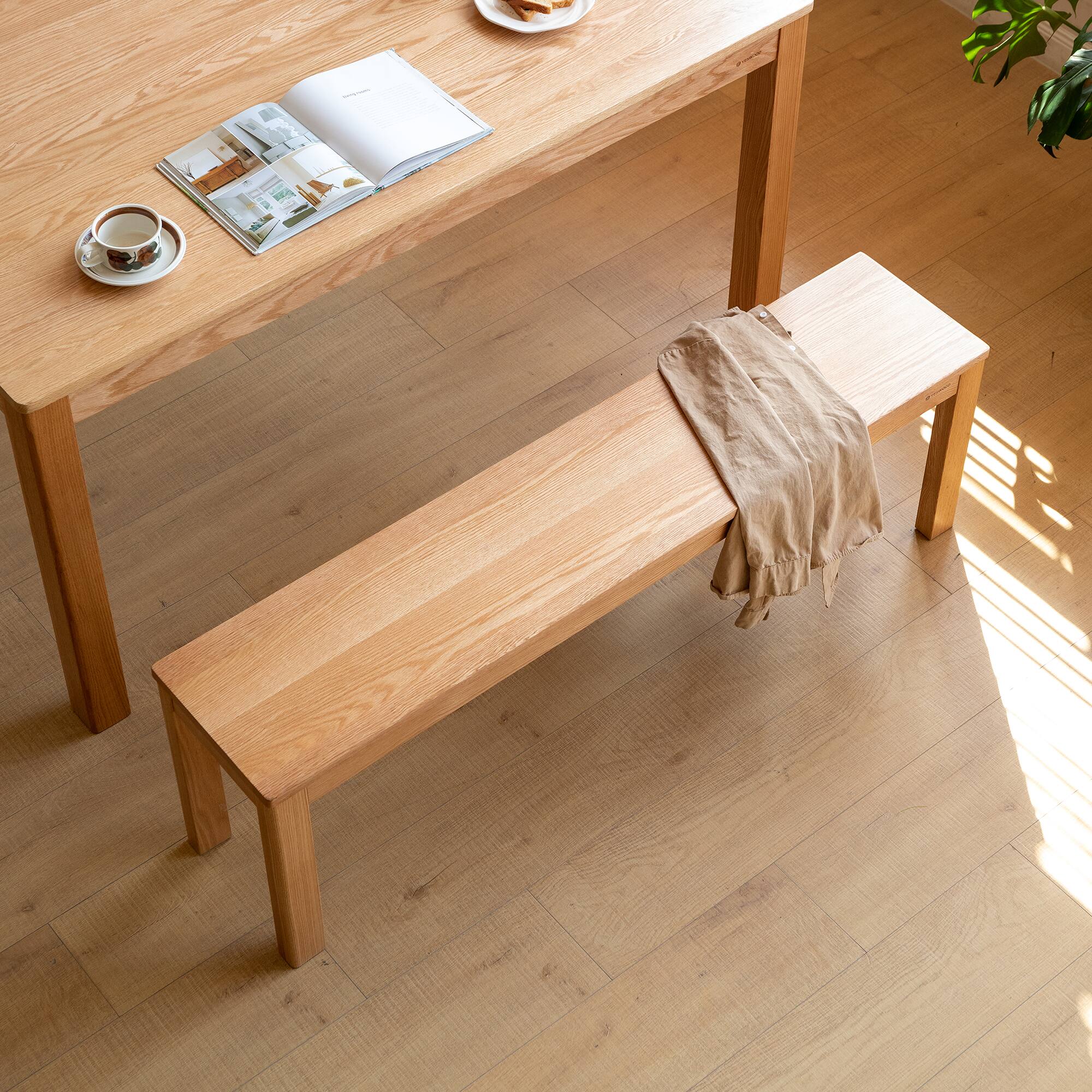 Angle. Bestier - 47inch Natural Oak Wood Color Solid Wood Classic Dining Bench for Living Room - Natural Wood.