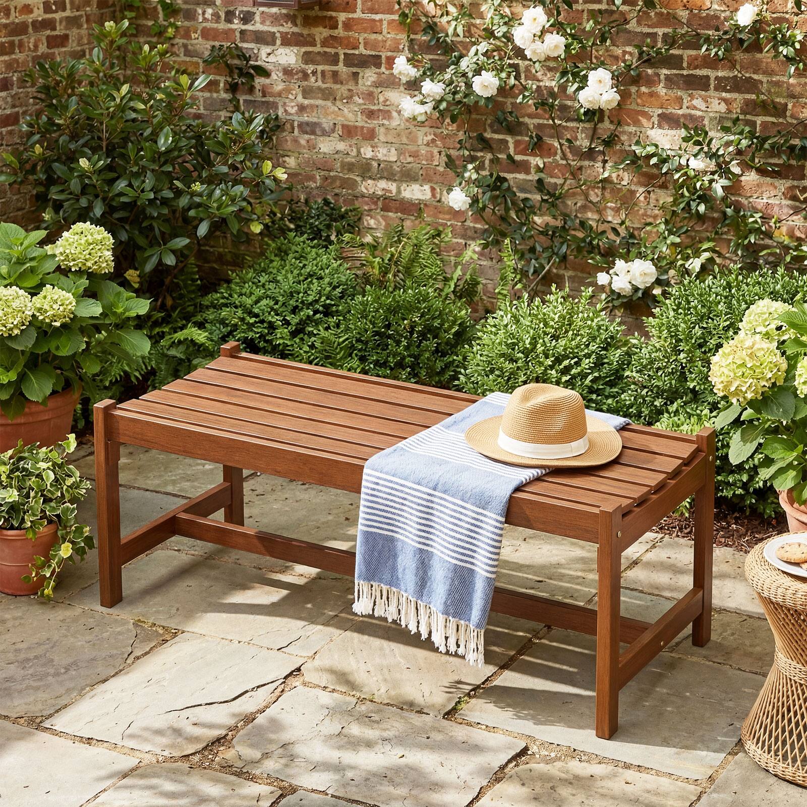 Alt View 3. Gymax - Gymax 44'' Patio Wood Bench Solid Hardwood Dining Bench w/Teak Oil Finish Curved Seat - Brown.