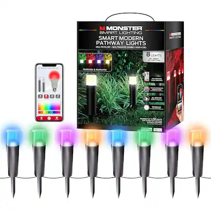 MONSTER SMART LIGHTING
SMART MODERN PATHWAY LIGHTS
MULTICOLOR + MULTIWHITE (RGBIC + WW + CW)
8 LIGHTS
48 FEET OF LIGHTING
Monster Smart Lighting
Multicolor & Multiwhite
Features:
- APP CONTROL
- VOICE CONTROL
- SCHEDULE
- SOUND REACTOR
- ALL WEATHER
CONNECT UP TO 12 LIGHTS
FOR 72 FEET OF LIGHTING ON EACH ADAPTER
WORKS WITH:
- Alexa
- Google Assistant
- IFTTT