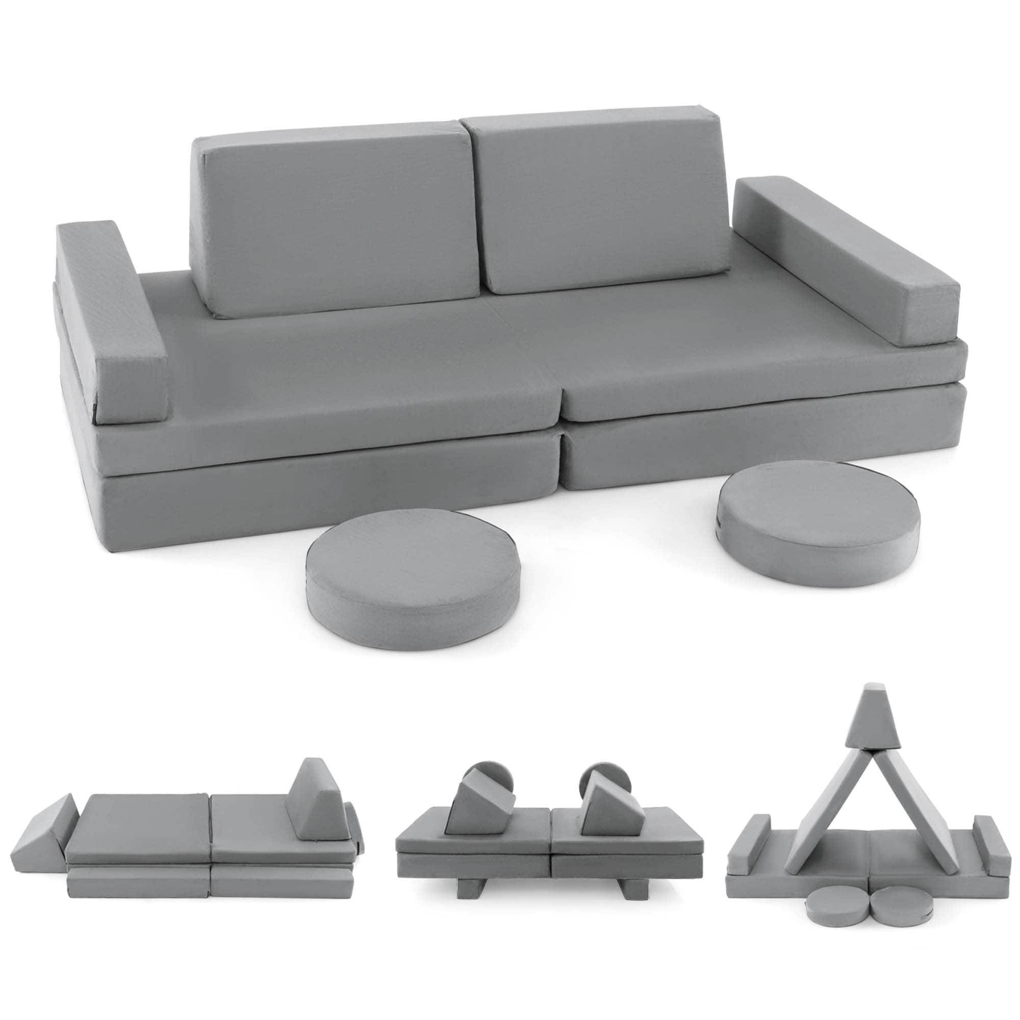 Costway - 10 PCS Kids Play Sofa Set Modular Convertible Foam Folding Couch Toddler Playset - Gray