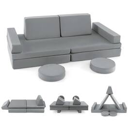 Costway - 10 PCS Kids Play Sofa Set Modular Convertible Foam Folding Couch Toddler Playset - Gray