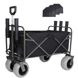 Mondawe - 500lbs Foldable Steel Wagon Utility Carts w/ Waterproof Fishing Cart with Rod Holders - Black