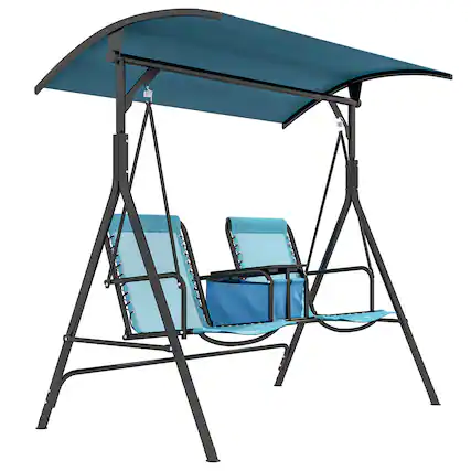 Front. Outsunny - Person Porch Swing with Canopy, Storage Table - Blue.