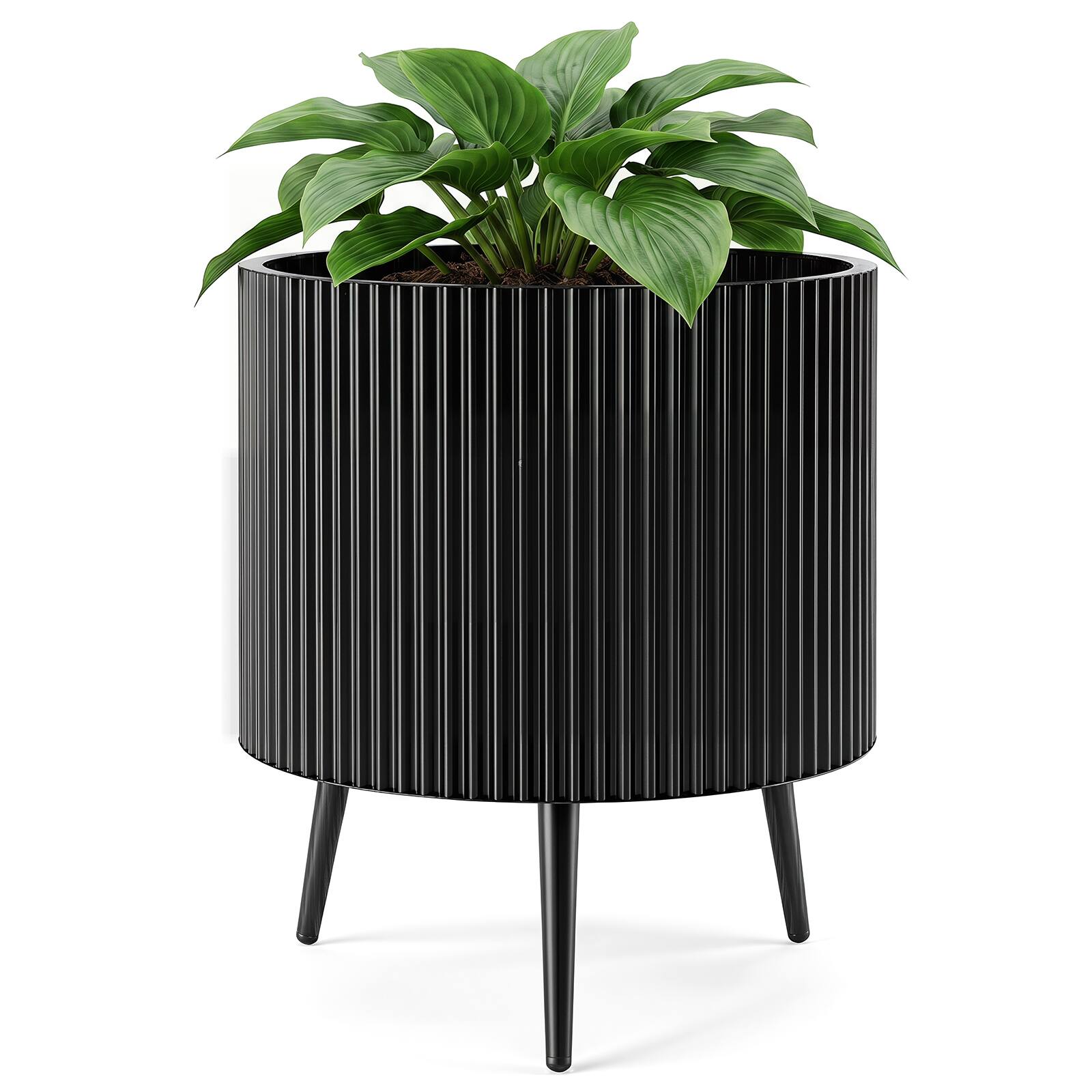 Front. Costway - Costway 1 PCS 20 Inch Plant Pot with Stand, Built-in Drainage Holes, Tapered Legs for Living Room - Black.