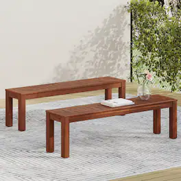 Mondawe - Set of 2 61.75" Outdoor Acacia Wood Dining Bench - Dark Brown