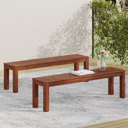 Front. Mondawe - Set of 2 61.75" Outdoor Acacia Wood Dining Bench - Dark Brown.