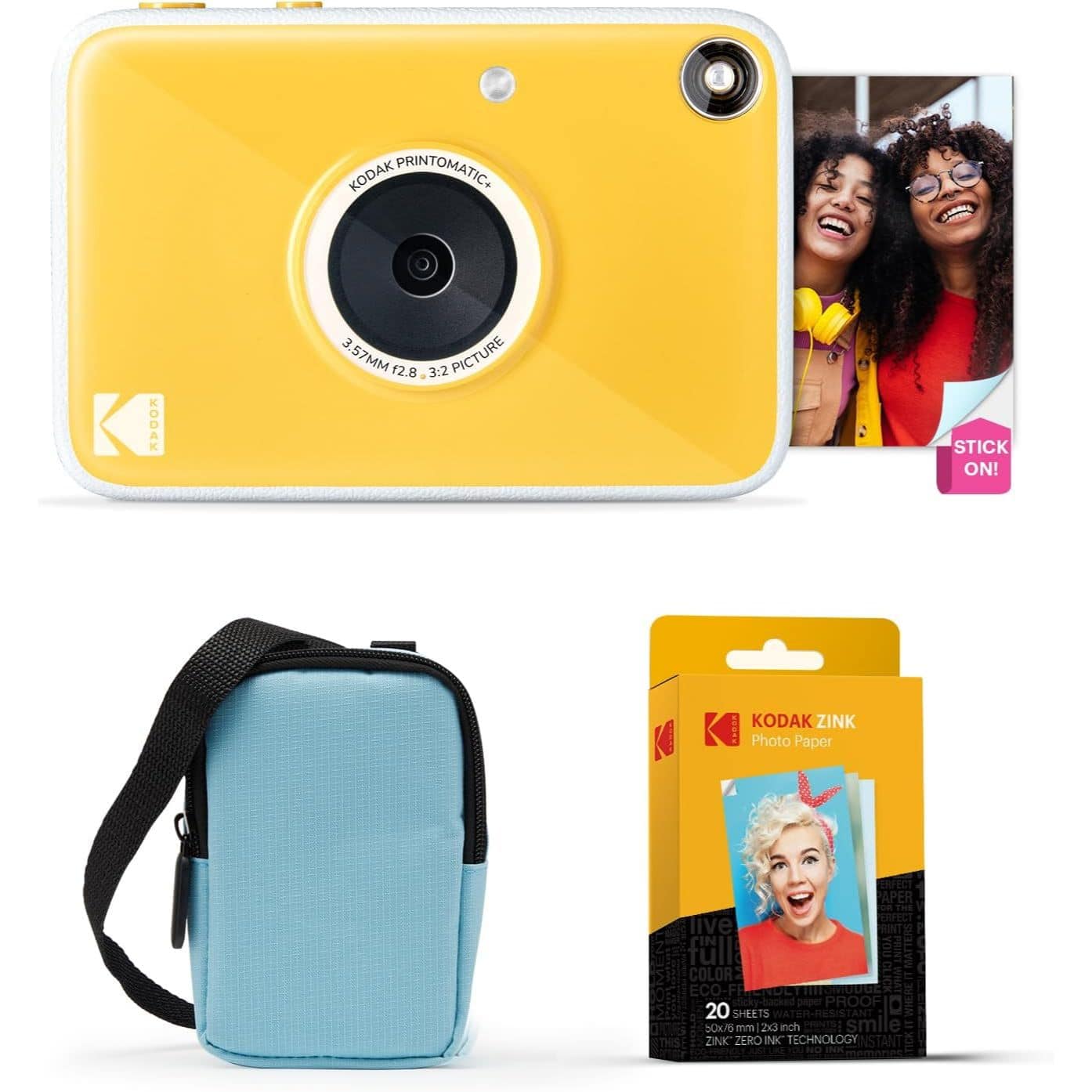 Kodak - Printomatic+ Instant Camera Bundle 10MP w/ Blue Case & 20 Zink Paper - Yellow
