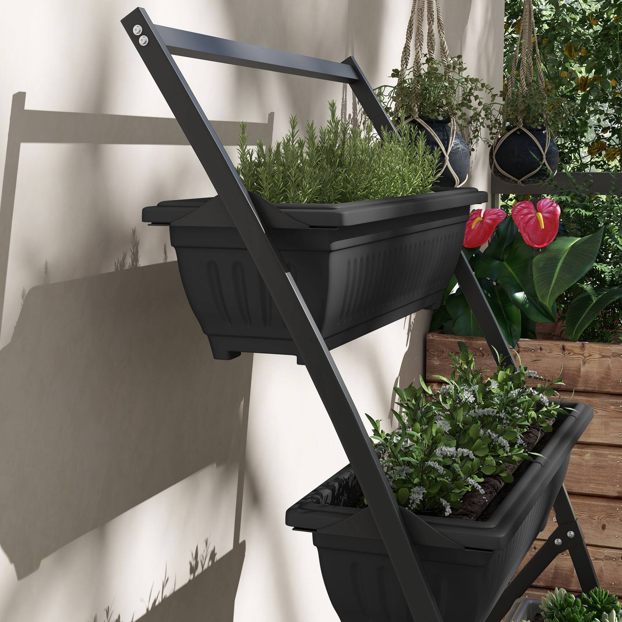 Alt View 7. Outsunny - Raised Garden Bed, 4 Tier Vertical Garden Planter Set, 4 Outdoor Planter Boxes with Stand - Black.