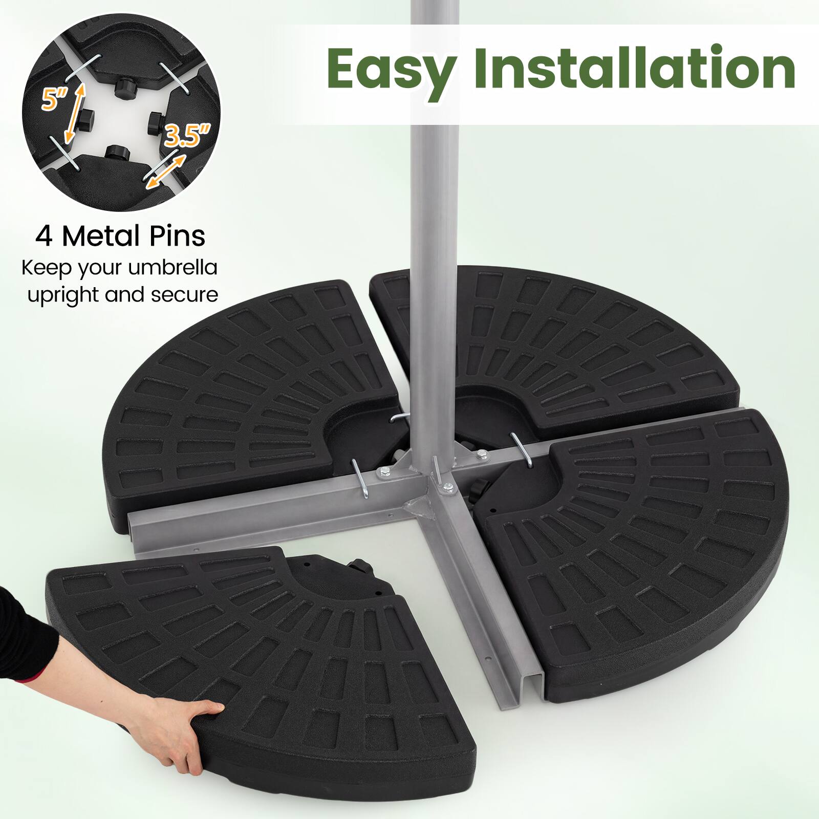 Easy Installation

4 Metal Pins
Keep your umbrella upright and secure