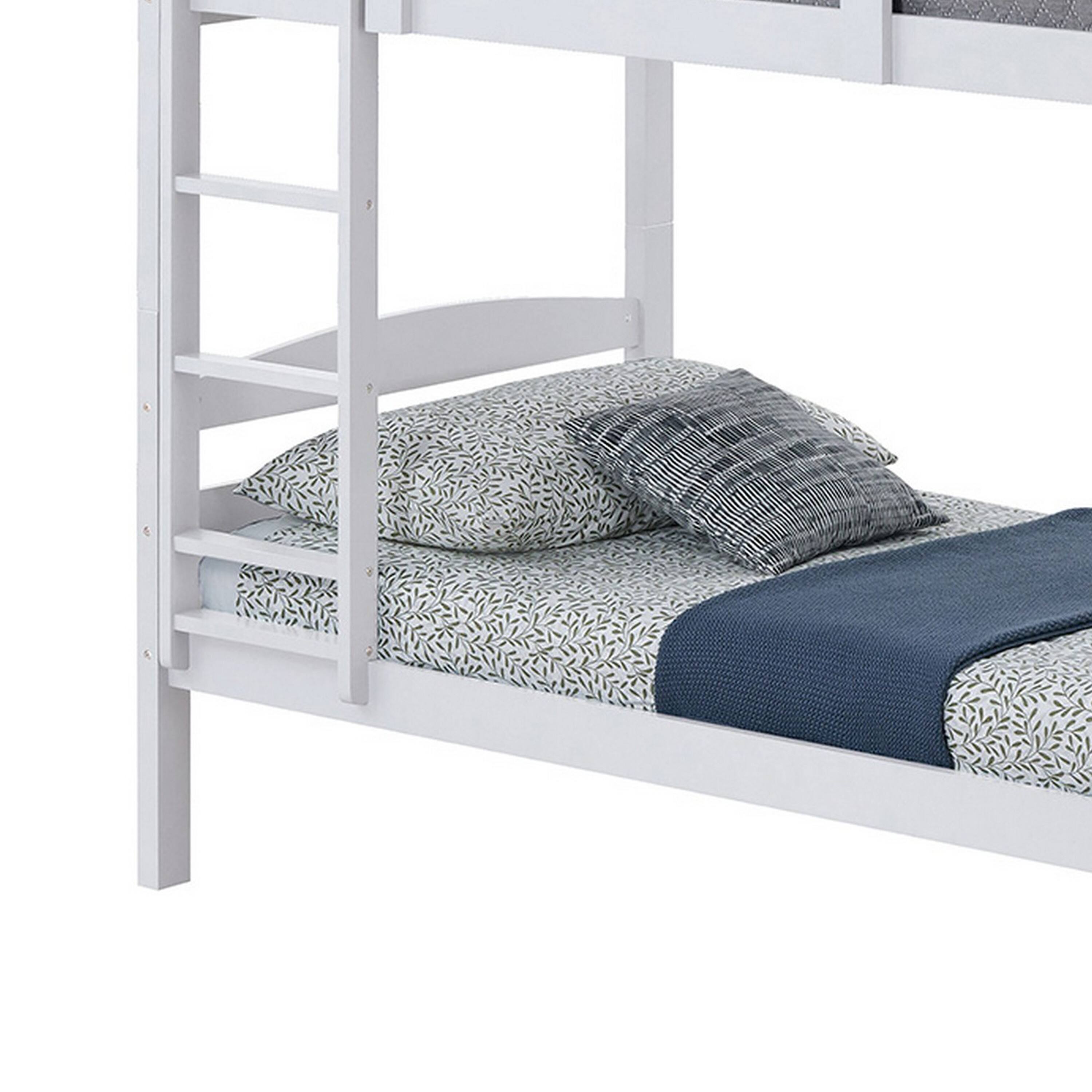 Alt View 3. Manhattan Lane - Sifa Twin Bunk Bed, Convenient Ladder, Arch Slat Design, White Solid Wood - White.