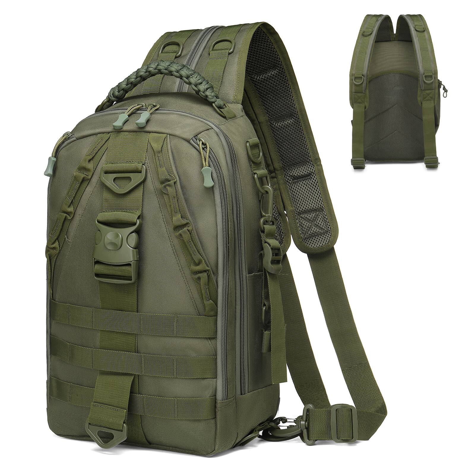 Front. Unique Bargains - Fishing Tackle Backpack for Men Sling or Backpack Style with Rod Holder Waterproof Great for Anglers Boat Fishing - Green.