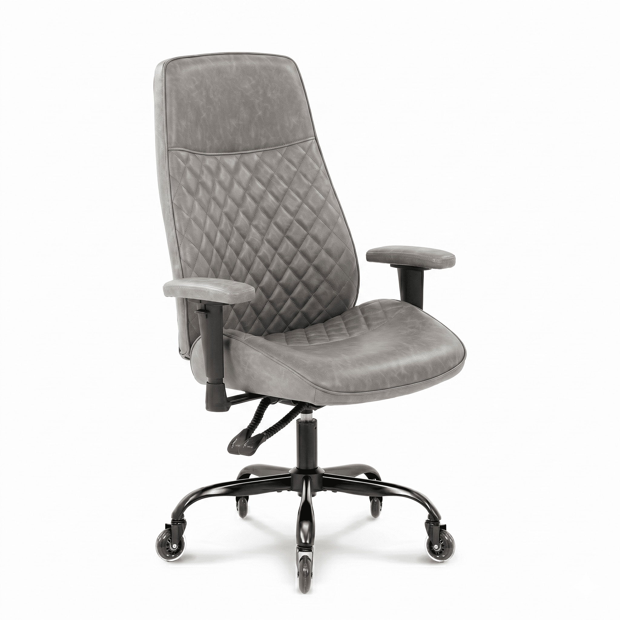 Neo Chair- Ergonomic Faux Leather Office Chair, Mid-Century Desk Chair, Tilting, Roller Blade Wheels- Gray