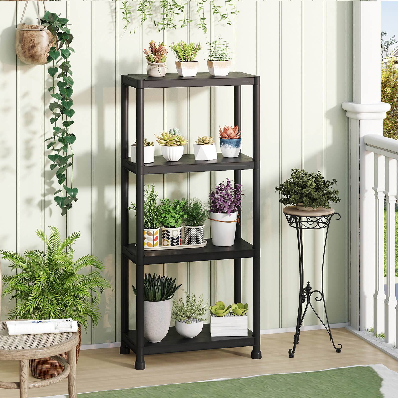 Alt View 3. Costway - Costway 2 PCS 4-Tier Heavy-Duty Plastic Storage Shelves Freestanding Garage Shelving Unit - Black.