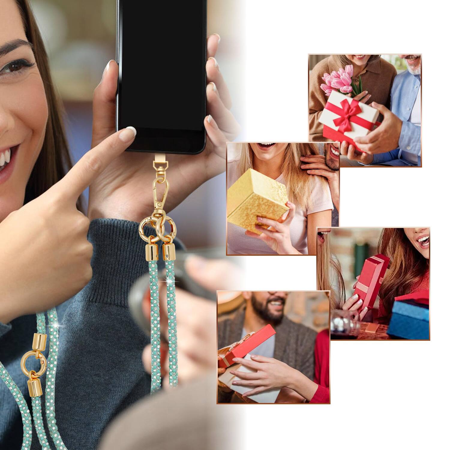 Alt View 2. Dteck - 3-in-1 Glitter Crossbody Phone Lanyard,Sparkly Crystal Phone Strap Fashion Wrisrstrap for Universal Smartphone Cases - Green.