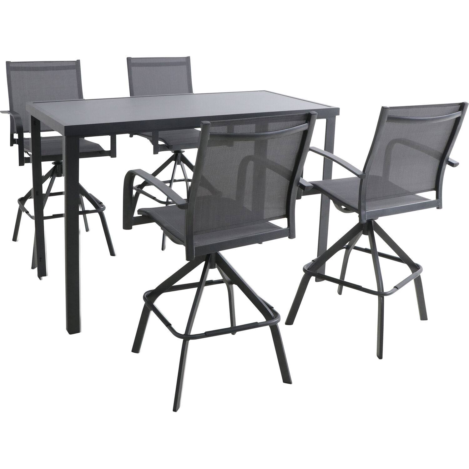 Front. Hanover - Naples 5-Piece Outdoor High-Dining Set with 4 Swivel Bar Chairs and a Glass-Top Bar Table - Gray.
